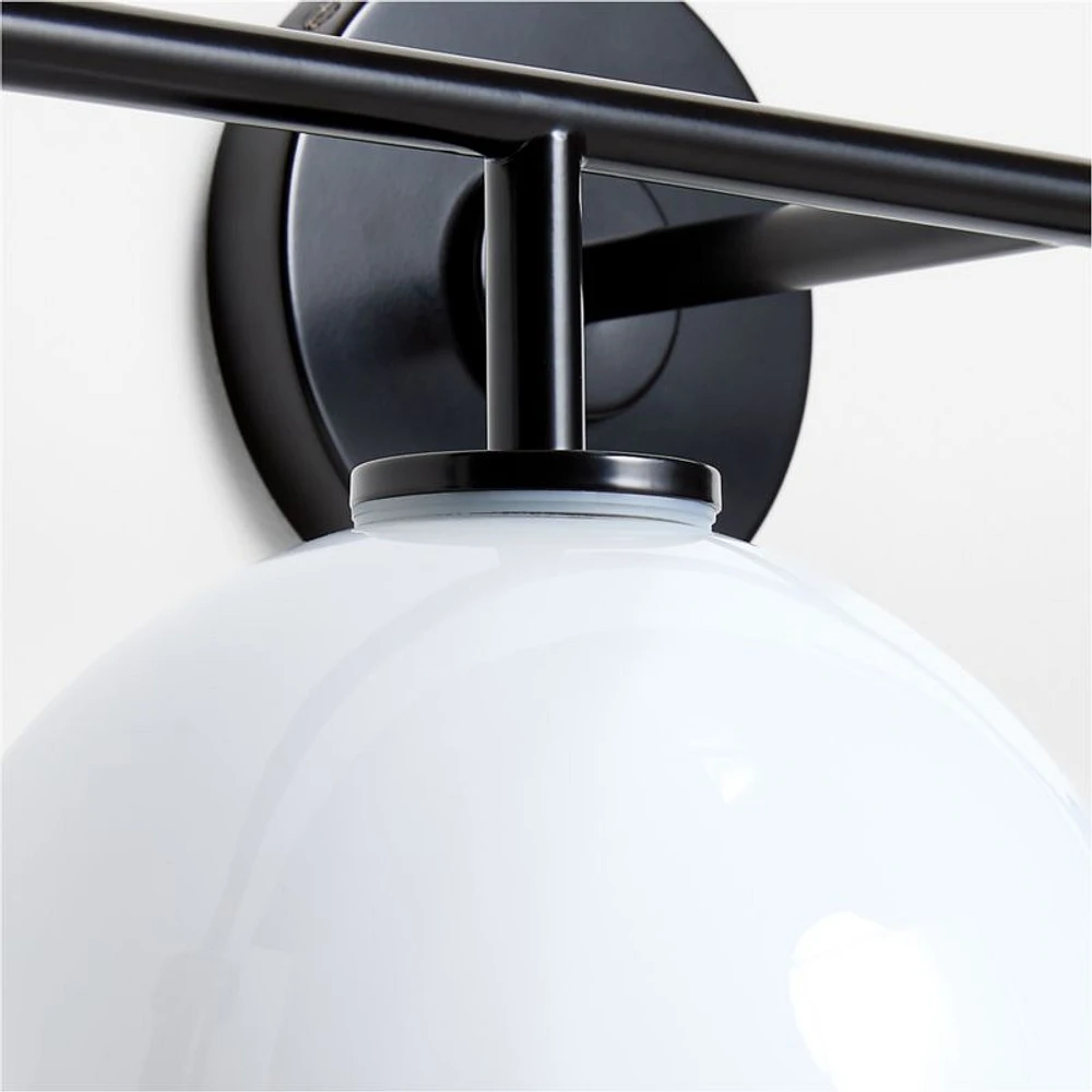 Arren Black 4-Light Wall Sconce Light with Milk Glass Round Shade