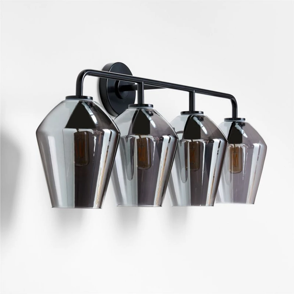 Arren Black 4-Light Wall Sconce Light with Silver Glass Angled Shade