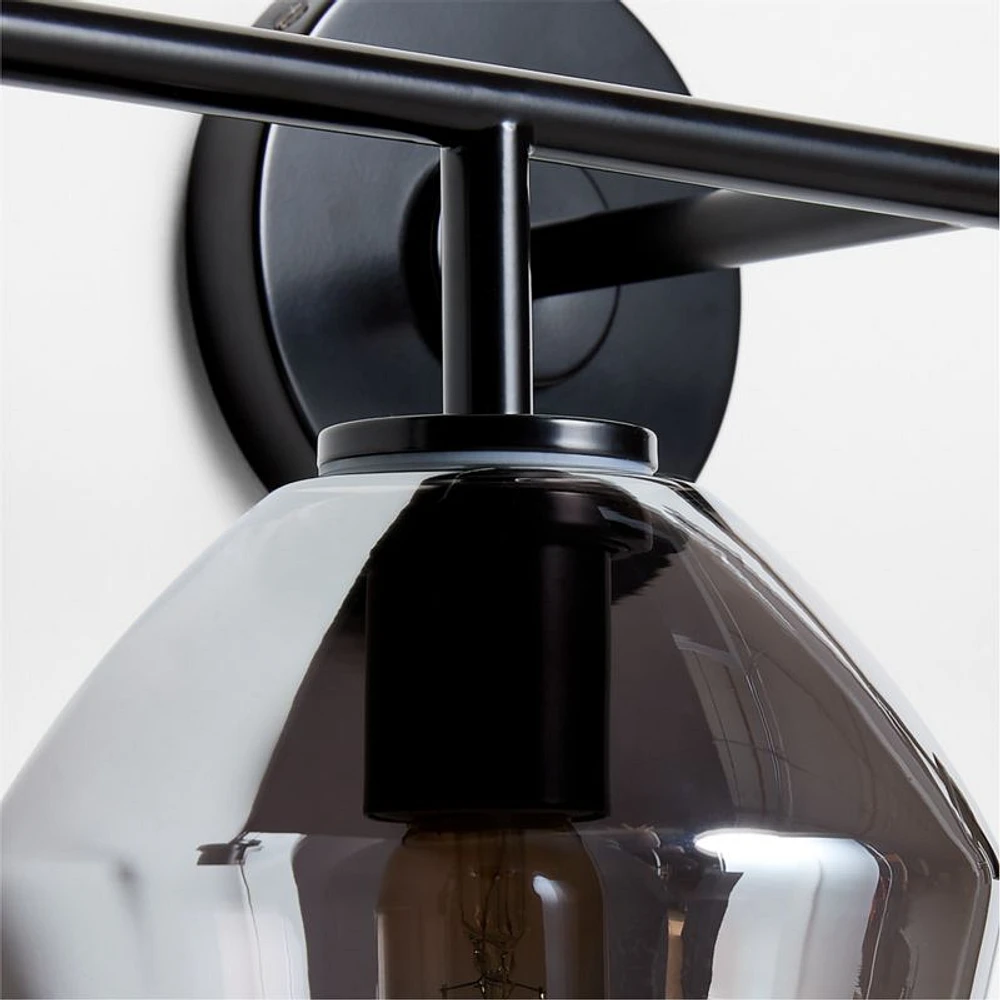 Arren Black 4-Light Wall Sconce Light with Silver Glass Angled Shade