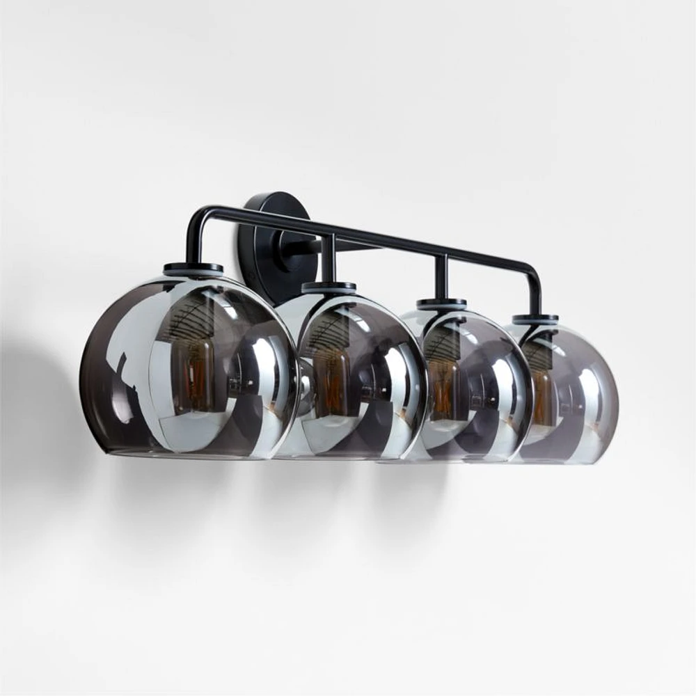Arren Black 4-Light Wall Sconce Light with Silver Glass Round Shade