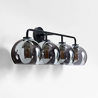 Arren Black 4-Light Wall Sconce Light with Silver Glass Round Shade