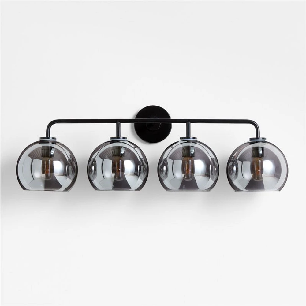 Arren Black 4-Light Wall Sconce Light with Silver Glass Round Shade