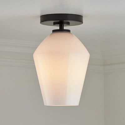 Arren Black Flush Mount Light with Milk Angled Shade