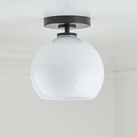 Arren Black Flush Mount Light with Milk Round Shade