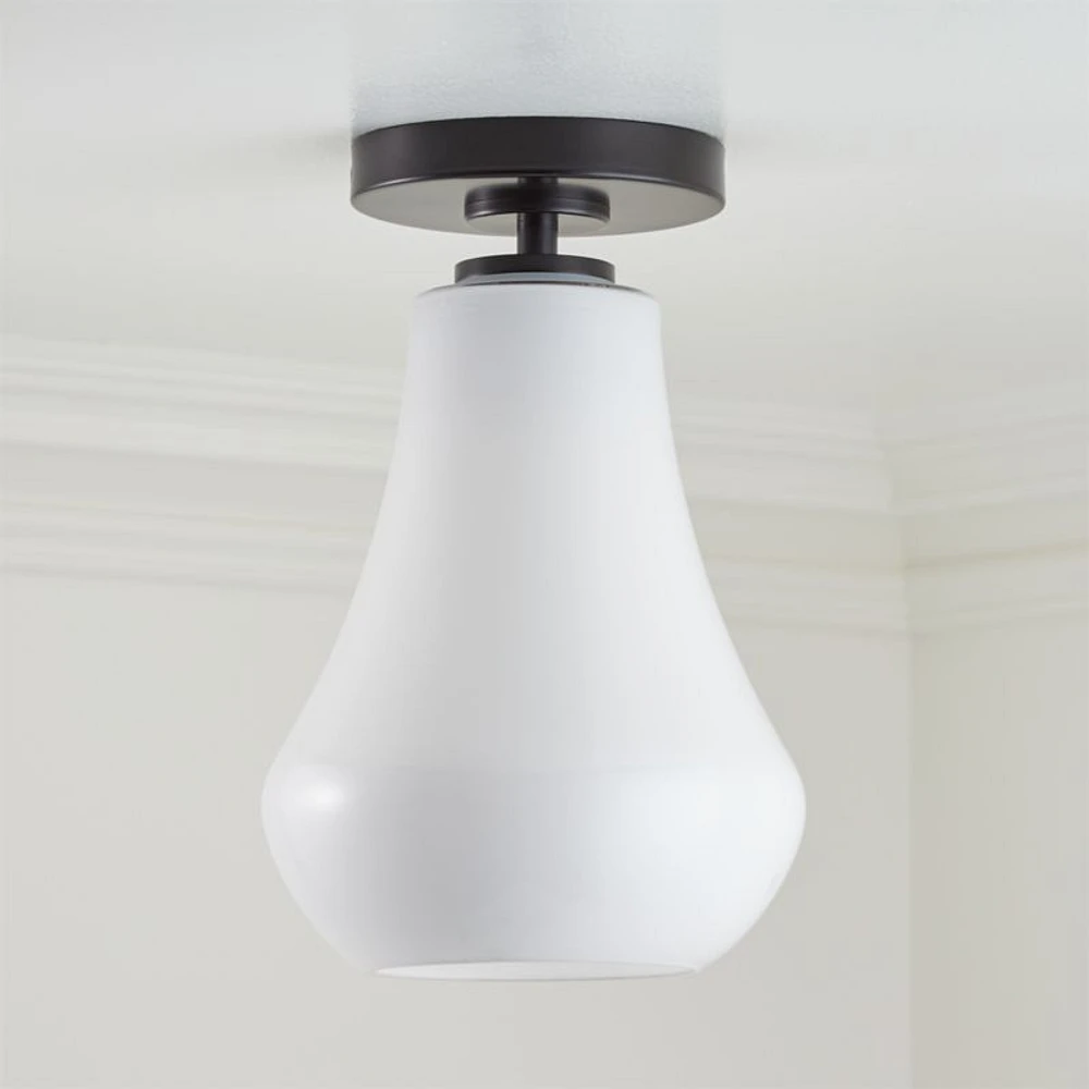 Arren Black Flush Mount Pendant Light with Milk Teardrop Shade