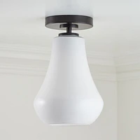 Arren Black Flush Mount Pendant Light with Milk Teardrop Shade