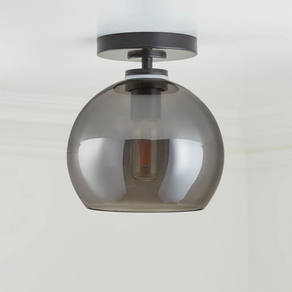 Arren Black Flush Mount Light with Silver Round Shade