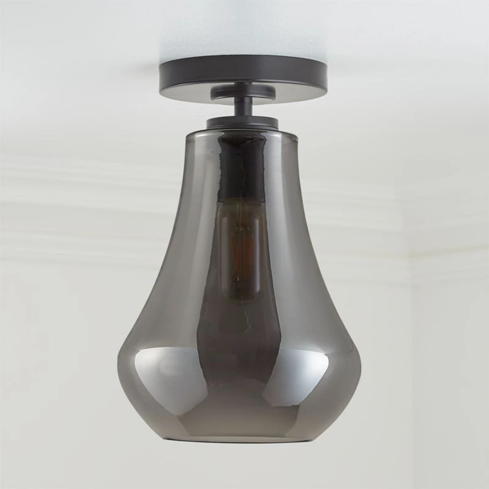 Arren Black Flush Mount Light with Silver Teardrop Shade