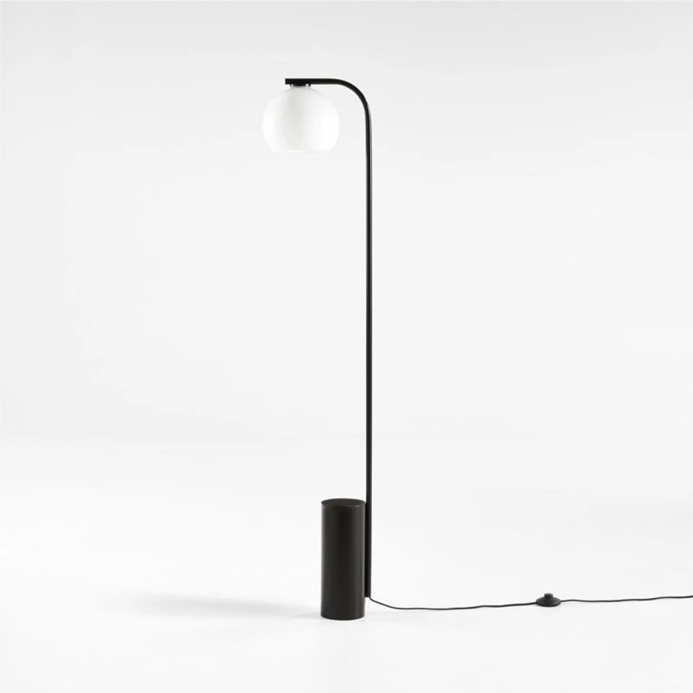 Arren Black Floor Lamp with Milk Round Shade 56"