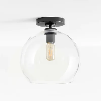 Arren Black Flush Mount Light with Large Round Clear Glass Shade