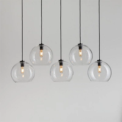 Arren Black 5-Light Linear Pendant with Large Round Clear Glass Shades