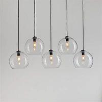 Arren Black 5-Light Linear Pendant with Large Round Clear Glass Shades