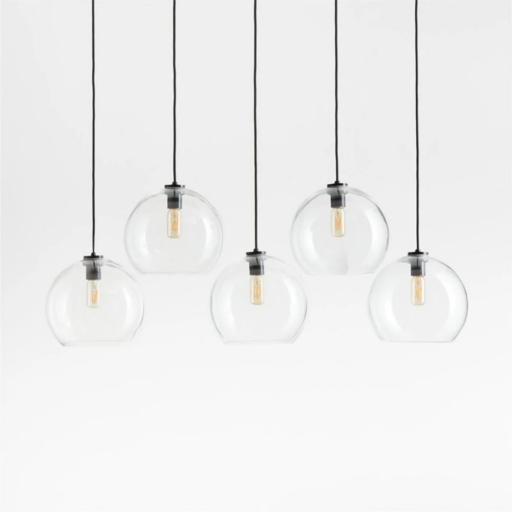 Arren Black 5-Light Linear Pendant with Large Round Clear Glass Shades