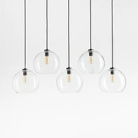 Arren Black 5-Light Linear Pendant with Large Round Clear Glass Shades