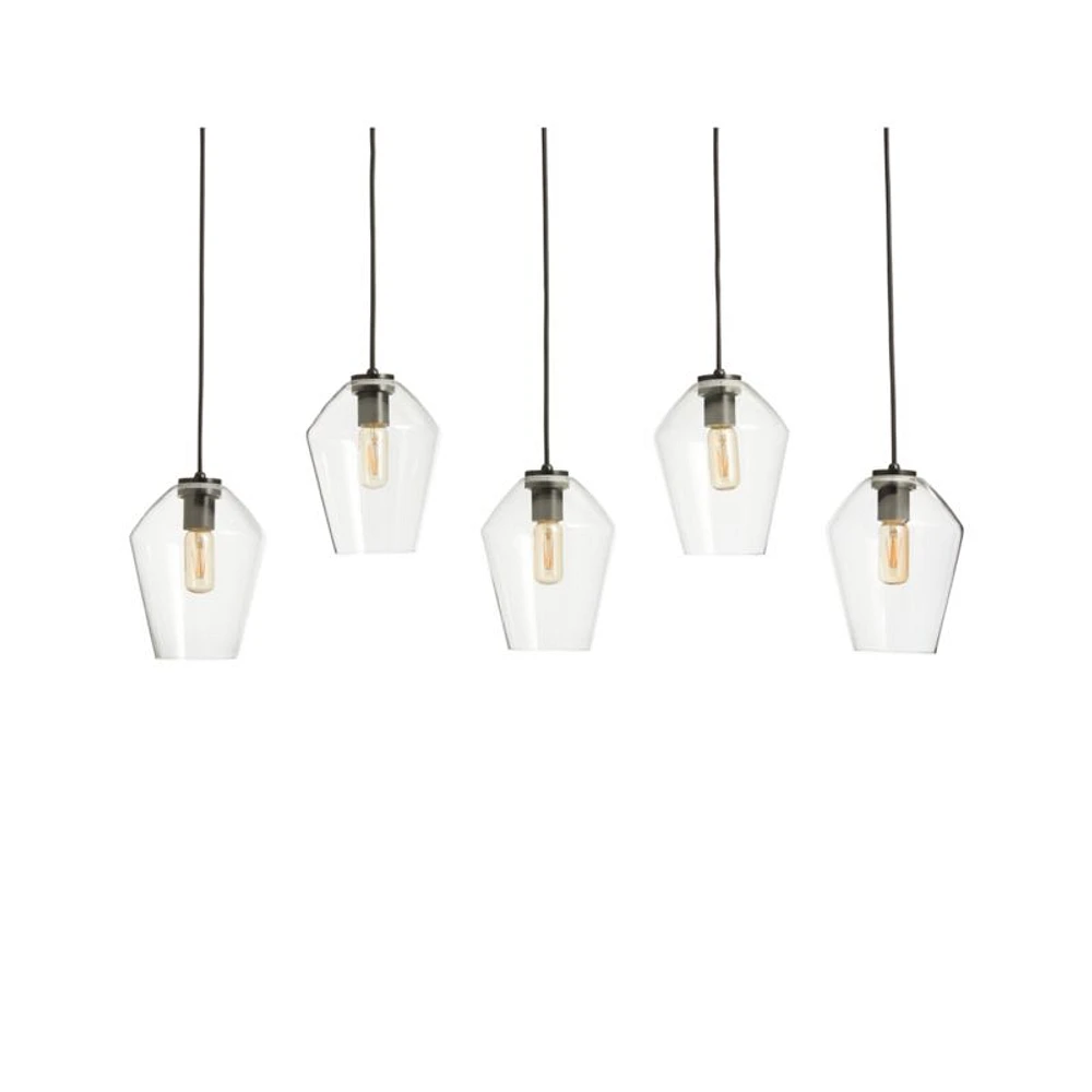 Arren Black 5-Light Linear Pendant with Angled Clear Glass Shades