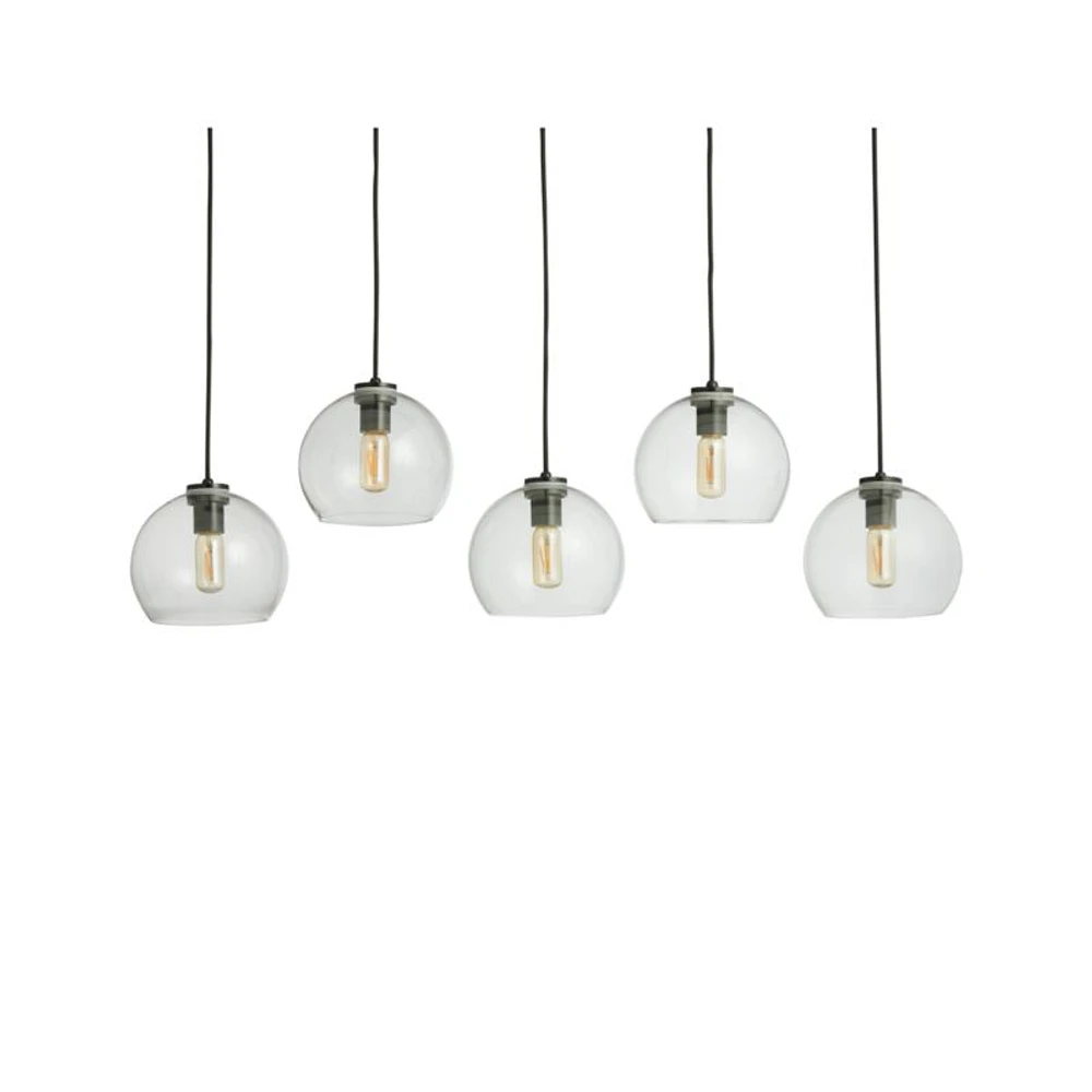 Arren Black 5-Light Linear Pendant with Round Clear Glass Shades