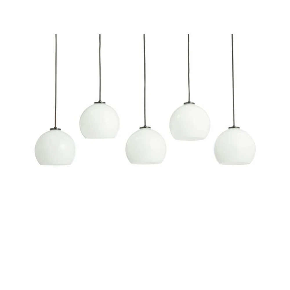Arren Black 5-Light Linear Pendant with Round Milk Glass Shades