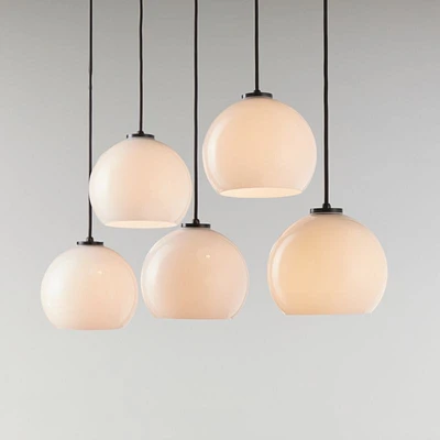 Arren Black 5-Light Linear Pendant with Round Milk Glass Shades