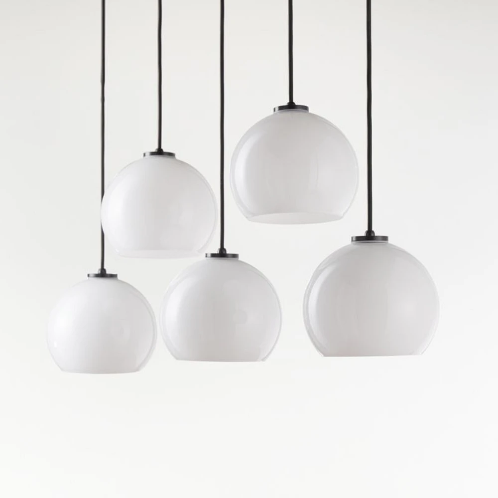 Arren Black 5-Light Linear Pendant with Round Milk Glass Shades