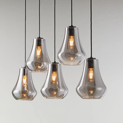 Arren Black 5-Light Linear Pendant with Teardrop Silver Glass Shades