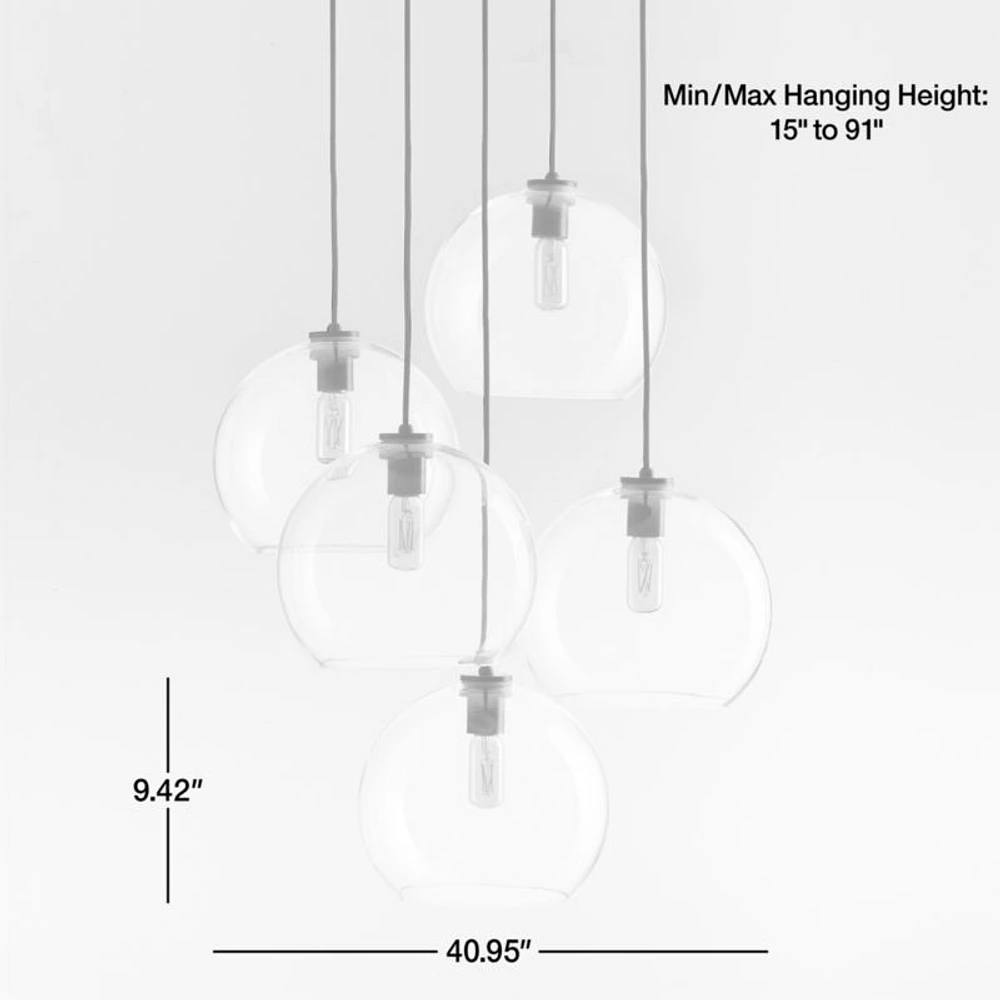 Arren Black 5-Light Round Pendant with Large Round Clear Glass Shades