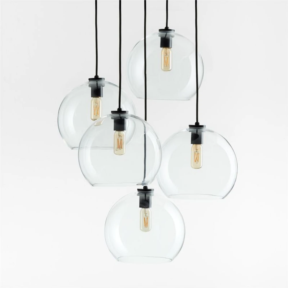 Arren Black 5-Light Round Pendant with Large Round Clear Glass Shades
