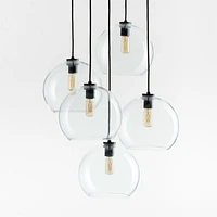 Arren Black 5-Light Round Pendant with Large Round Clear Glass Shades