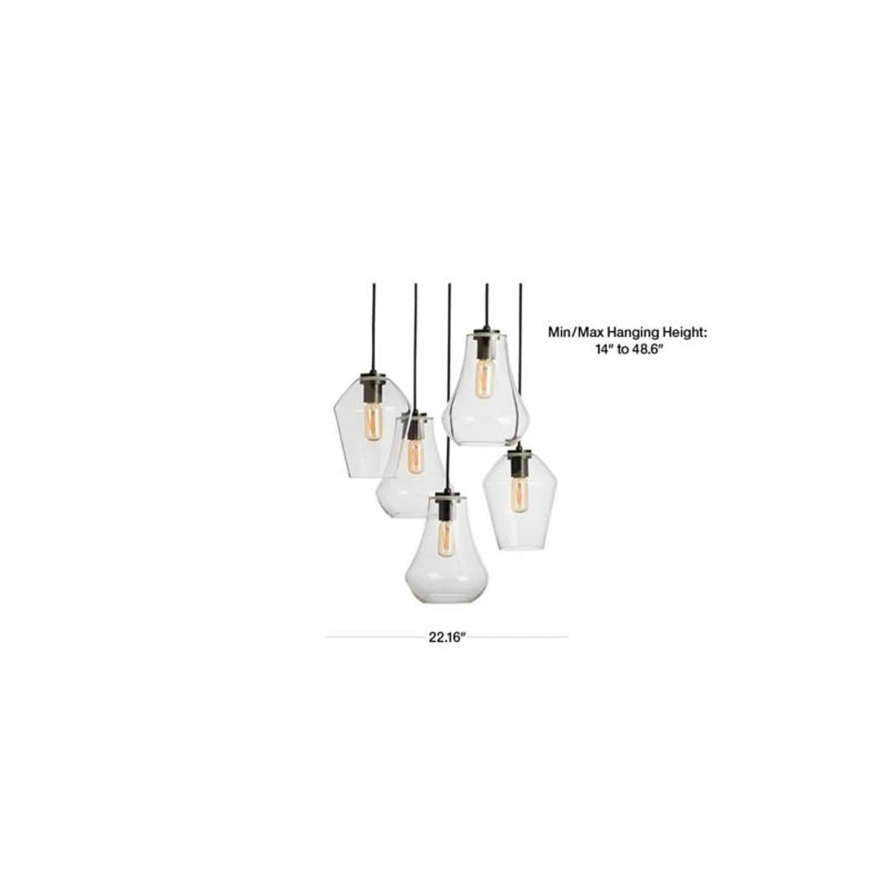 Arren Black 5-Light Round Pendant with Mixed Clear Glass Shades