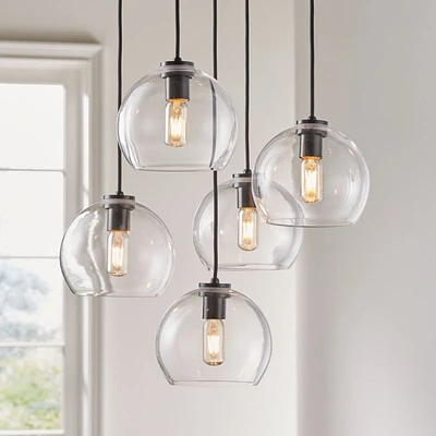 Arren Black 5-Light Round Pendant with Round Clear Glass Shades
