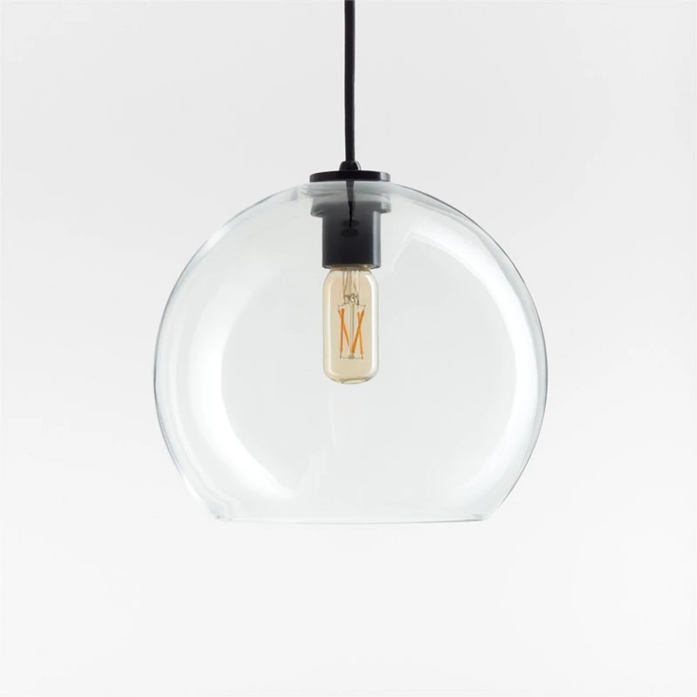 Arren Black Single Pendant Light with Large Round Clear Glass Shade