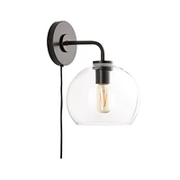 Arren Black Plug In Wall Sconce Light with Clear Round Shade