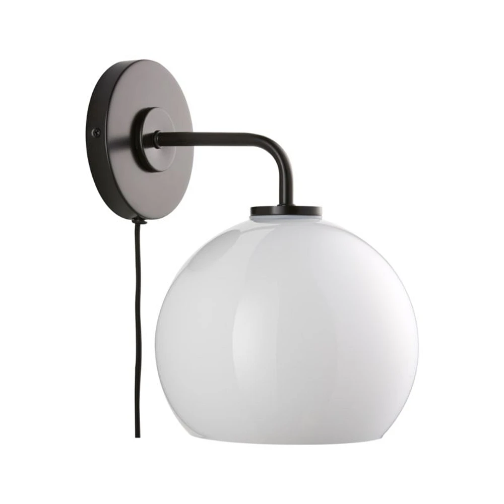 Arren Black Plug In Wall Sconce Light with Milk Round Shade