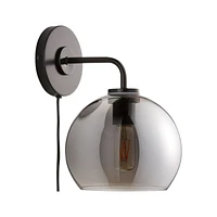 Arren Black Plug In Wall Sconce Light with Silver Round Shade