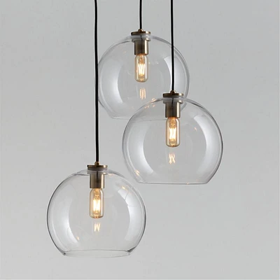 Arren Brass 3-Light Pendant Light with Large Round Clear Glass Shades