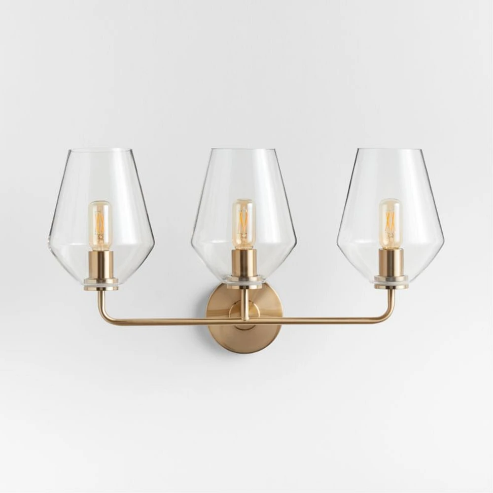 Arren Brass 3-Light Wall Sconce with Clear Angled Shades