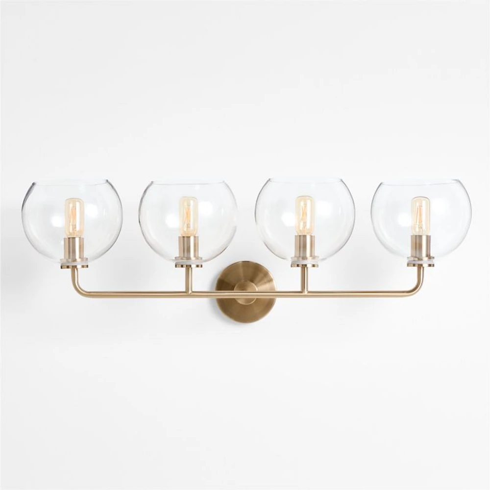 Arren Brass 4-Light Wall Sconce Light with Clear Glass Round Shade