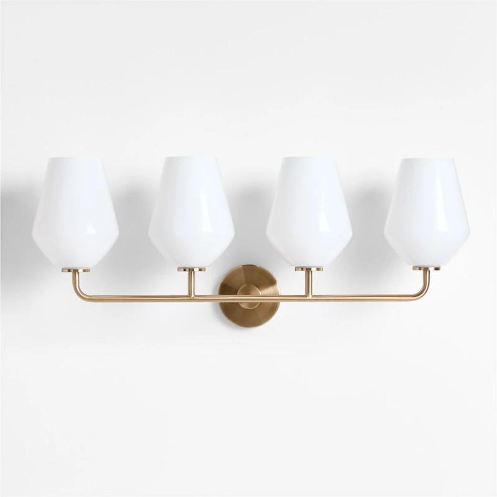 Arren Brass 4-Light Wall Sconce Light with Milk Glass Angled Shade