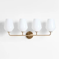 Arren Brass 4-Light Wall Sconce Light with Milk Glass Angled Shade