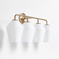 Arren Brass 4-Light Wall Sconce Light with Milk Glass Angled Shade
