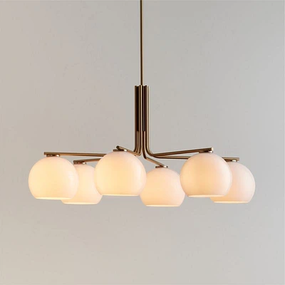 Arren Brass Chandelier Light with Round Milk Glass Shades