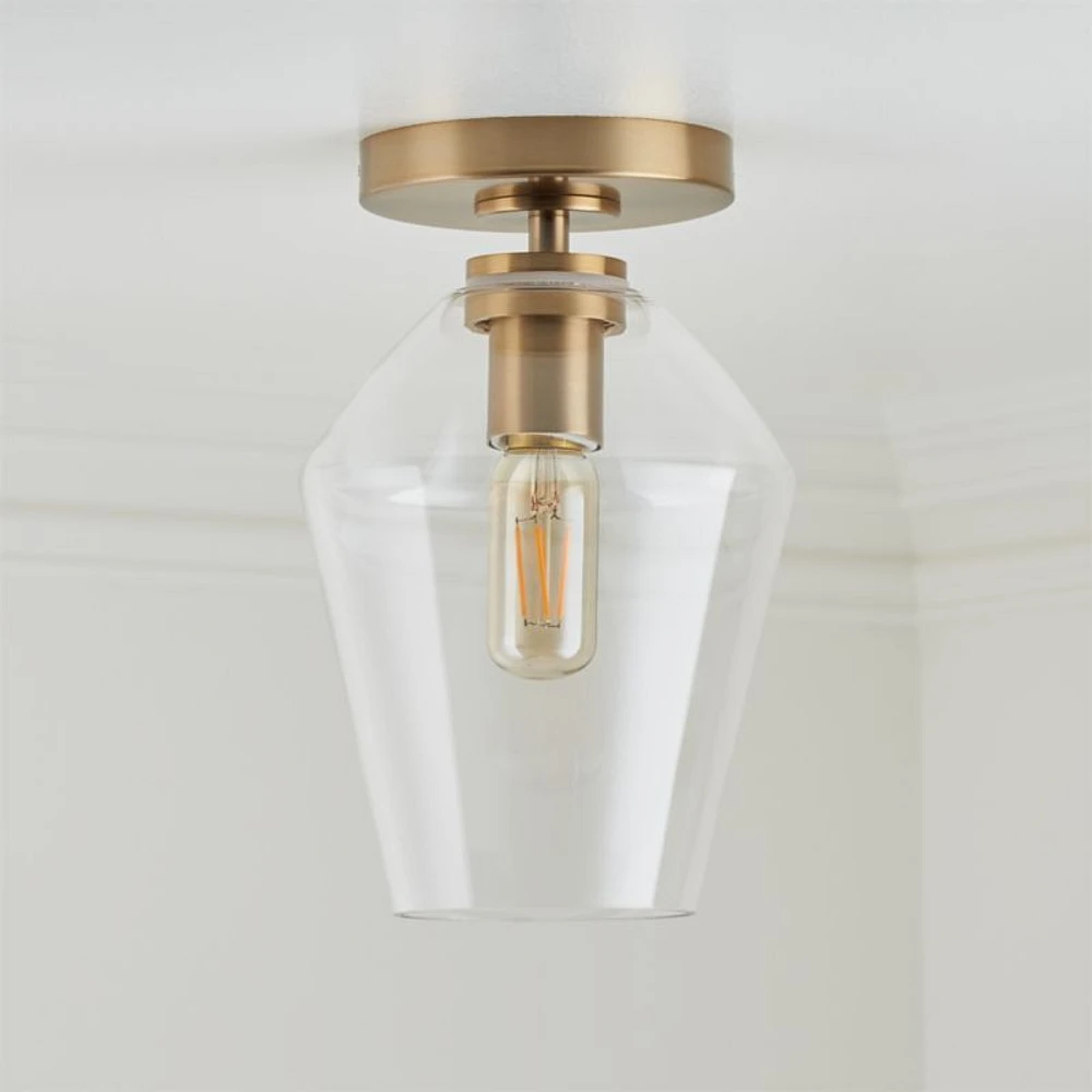 Arren Brass Flush Mount Light with Clear Angled Shade