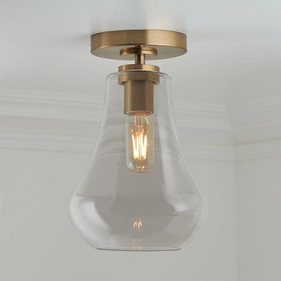 Arren Brass Flush Mount Light with Clear Teardrop Shade