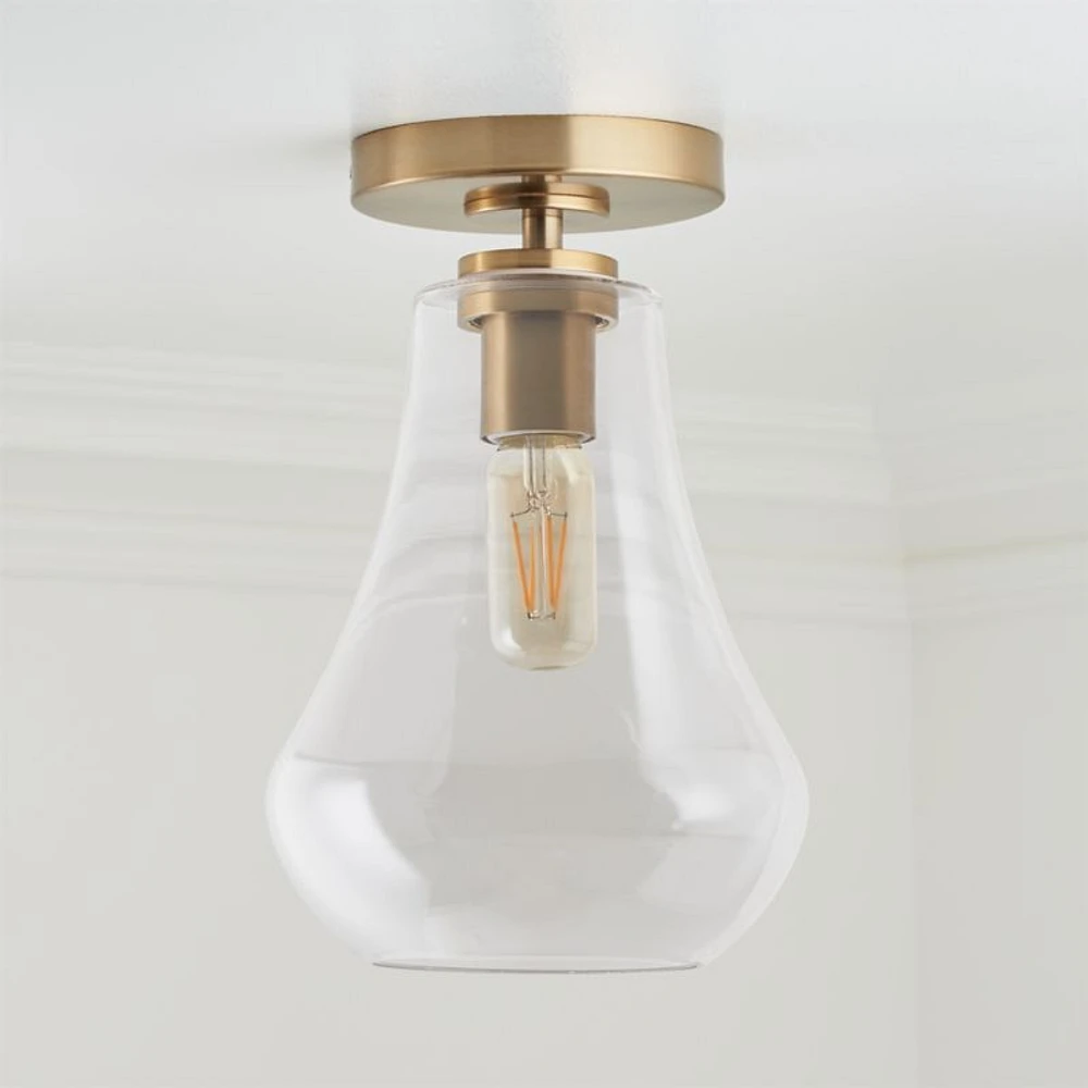 Arren Brass Flush Mount Light with Clear Teardrop Shade