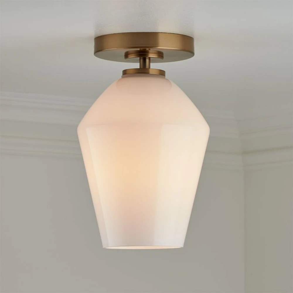 Arren Brass Flush Mount Light with Milk Angled Shade