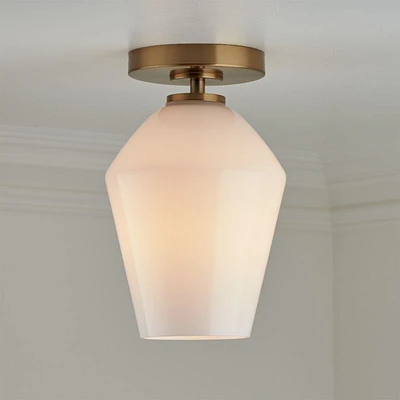 Arren Brass Flush Mount Light with Milk Angled Shade