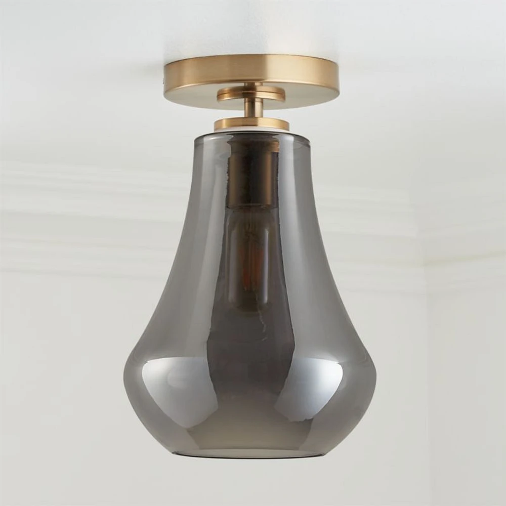 Arren Brass Flush Mount Light with Silver Teardrop Shade