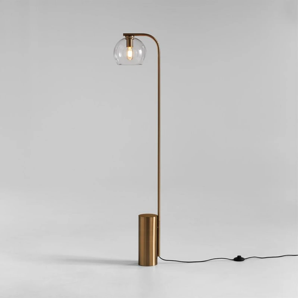 Arren Brass Floor Lamp with Clear Round Shade 56"