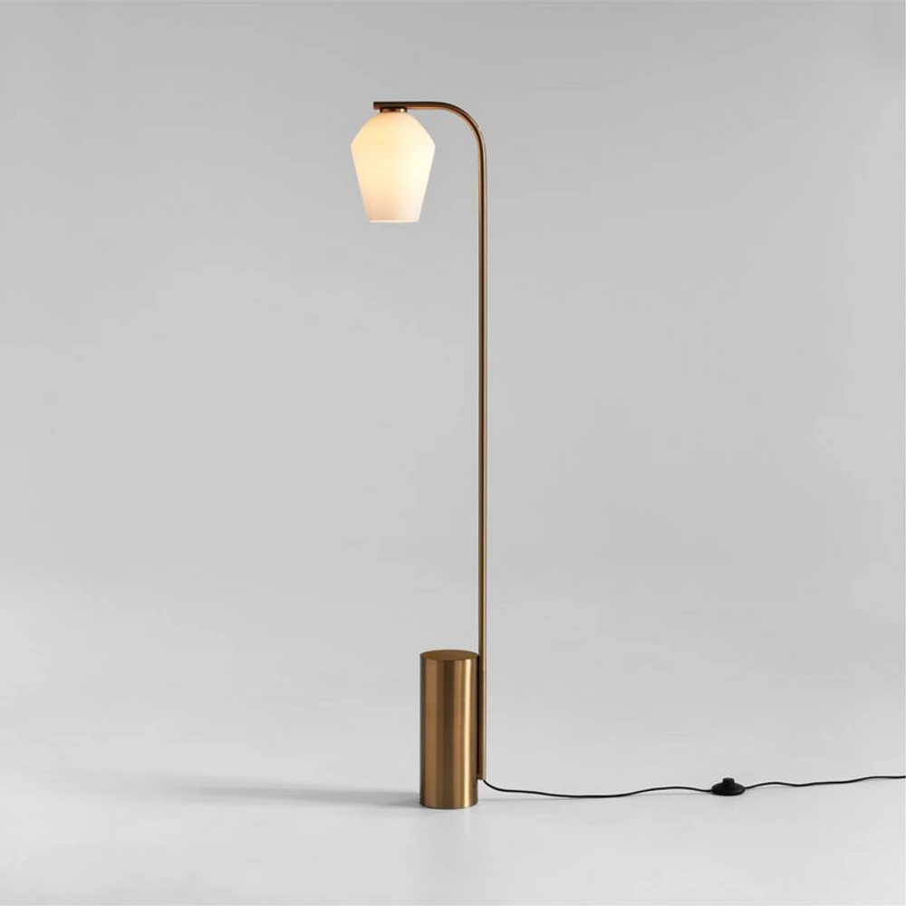 Arren Brass Floor Lamp with Milk Angled Shade 56"