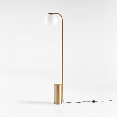 Arren Brass Floor Lamp with Milk Round Shade