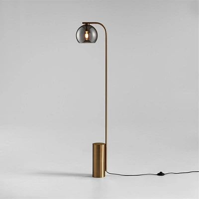 Arren Brass Floor Lamp with Silver Round Shade 56"